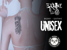 Pulse Ink BG001 Gothic Crowned Skull Back Tattoo BOM Unisex
