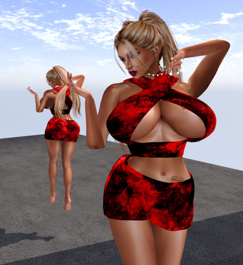 KOKO'S CLOSET GRUNGE RED SHORTS & WRAP TOP