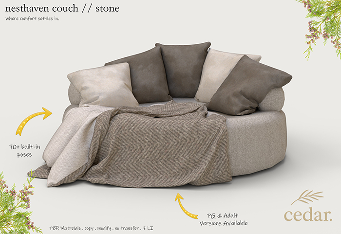 cedar. nesthaven couch // PG // stone