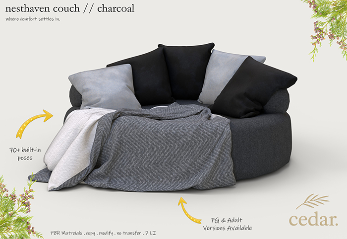 cedar. nesthaven couch // ADULT // charcoal