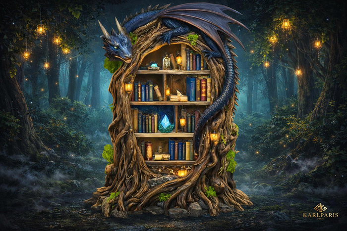 Dragon Library – Fantasy Magic Bookshelf