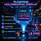 Floating Holographic Display LSL Script – Interactive Motivational Quote System with Menu Control, Auto Cycling, and Rot