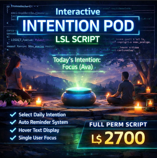 Interactive Intention Pod LSL Script – Meditation System with Menu Selection, Auto Reminders & Hover Display