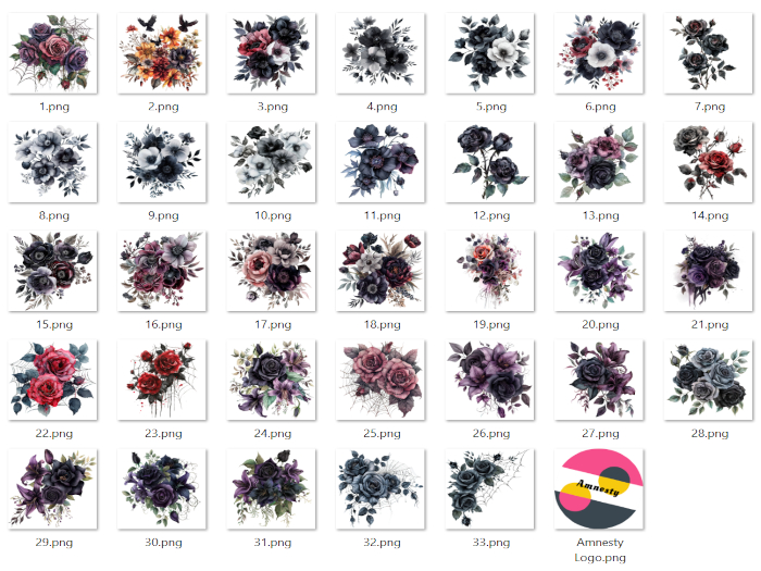 Gothic Flowers Transparent PNG "BOXED"