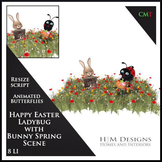 Happy Easter Ladybug with Bunny Spring Scene