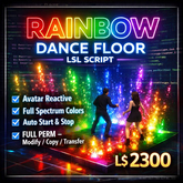 Full Perm Rainbow Dance Floor LSL Script – Avatar Reactive Particle System – Club & Event FX
