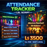 FULL PERM Attendance Tracker LSL Script – Unique Avatar Counter, Milestone Celebrations, Event Analytics System