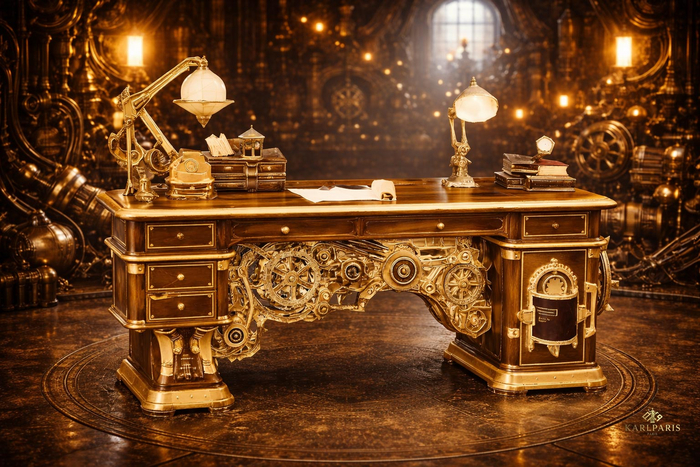 Steampunk Mechanical Desk – Victorian Industrial Office Decor