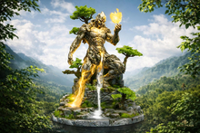 Elemental Guardian Statue – Fire & Water Fantasy Decor