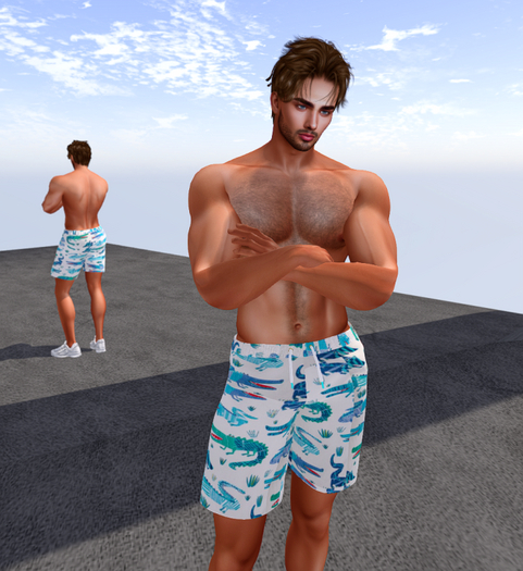 KC'S TEAL GATOR BOARD SHORTS