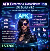 AFK Detector & Avatar Hover Titler LSL Script v5.0 – Smart Idle System with ASCII Styles – Full Perm Script