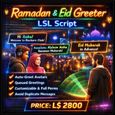 Ramadan & Eid Greeter LSL Script for Second Life – Auto Welcome Avatars, Queue Greetings, Full Permission