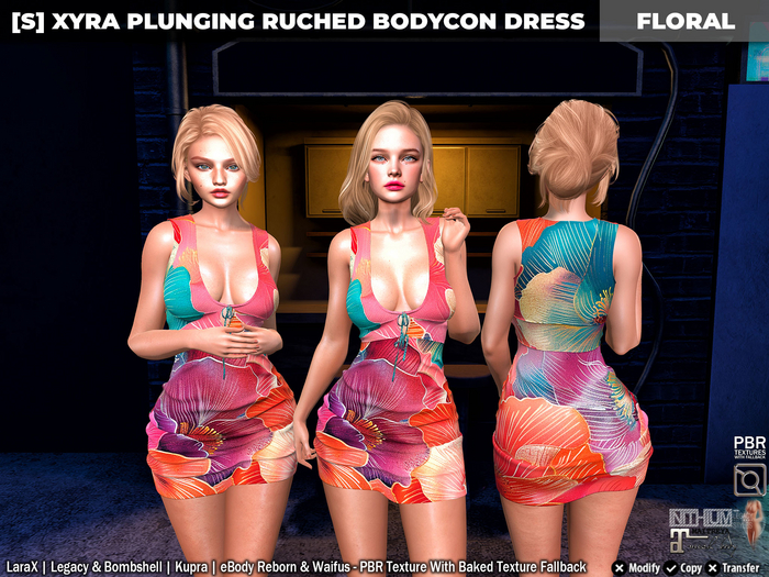 [S] Xyra Plunging Ruched Bodycon Dress Floral