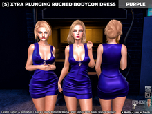 [S] Xyra Plunging Ruched Bodycon Dress Purple