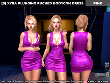 [S] Xyra Plunging Ruched Bodycon Dress Pink