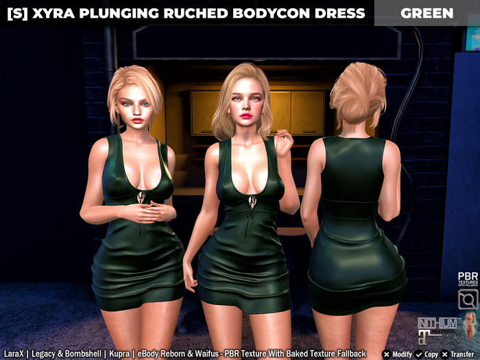 [S] Xyra Plunging Ruched Bodycon Dress Green