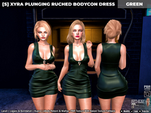[S] Xyra Plunging Ruched Bodycon Dress Green