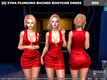 [S] Xyra Plunging Ruched Bodycon Dress Red