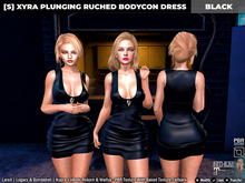 [S] Xyra Plunging Ruched Bodycon Dress Black