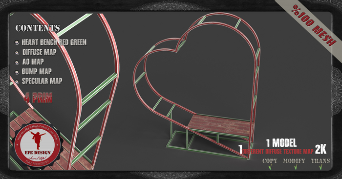 (Efe Design) Heart Bench Red Green Full Perm