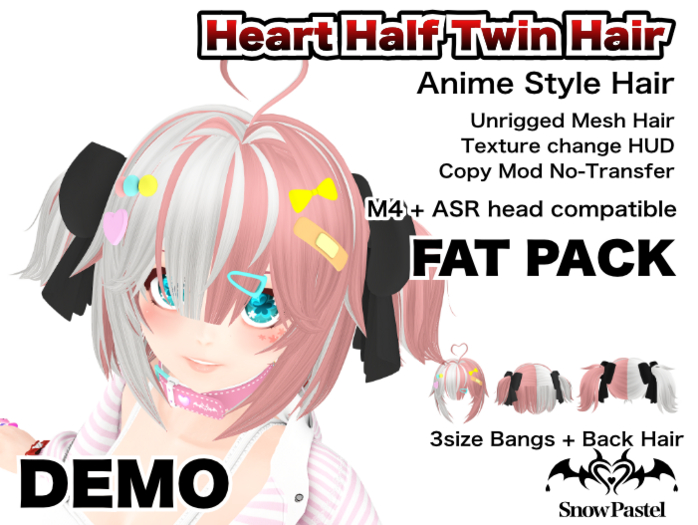 DEMO SnowPastel Heart Half Twin Hair 