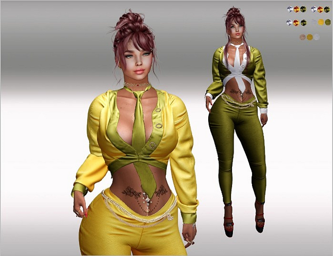 SET Blouse,Tie,Pants,Belt-Chain 15x Multicolor2 HUD