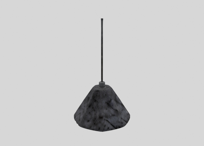 black and white pendant light hanging over gray wall