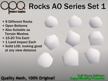 9 Full Perm 1 LI Ultra Low Poly Rocks or Terrain Meshes - OPQ Rocks AO Series Set 1