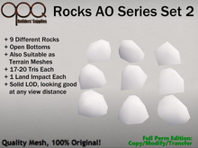 9 Full Perm 1 LI Ultra Low Poly Rocks or Terrain Meshes - OPQ Rocks AO Series Set 2