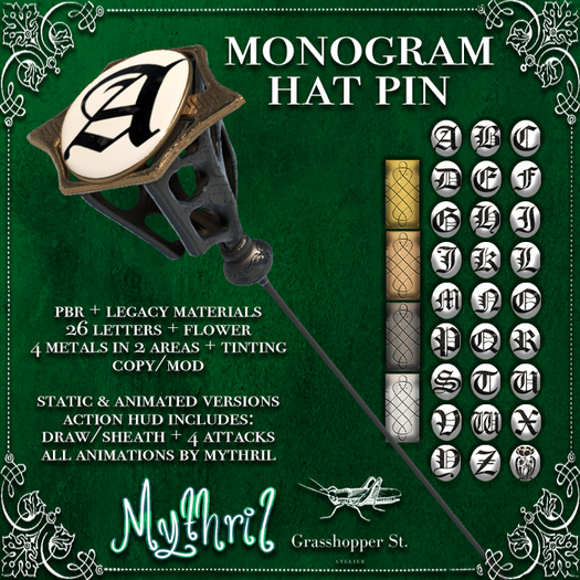 Grasshopper St Monogram Hat Pin