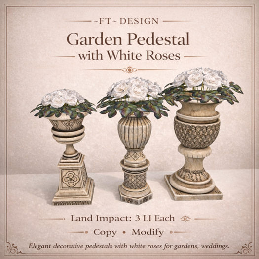 ~FT~ Garden Pedestal with white roses 