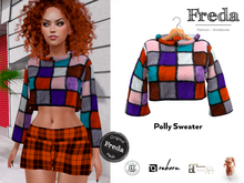 "Freda" Polly Sweater Squares Orange, Cozy Cropped Angora Top, Knitted Colour Block Pattern with a Rolled Collar