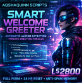 Aqshaquinn Smart Welcome Greeter LSL Script – Automatic Avatar Detection & Private Welcome Message System for Second Lif