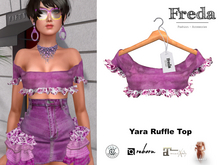 "Freda" Yara Ruffle Top Floral Pink, cropped Jersey Stretch Shirt with Frills, Fancy Summer Print