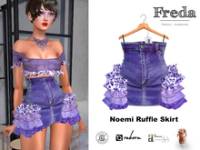 "Freda" Noemi Ruffle Skirt Denim Purple, Fancy Jeans Mini Skirt with Patchwork Style Frills from Cotton Fabric