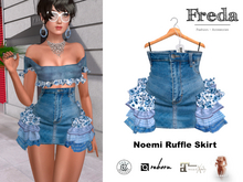 "Freda" Noemi Ruffle Skirt Denim Blue, Fancy Jeans Mini Skirt with Patchwork Style Frills from Cotton Fabric