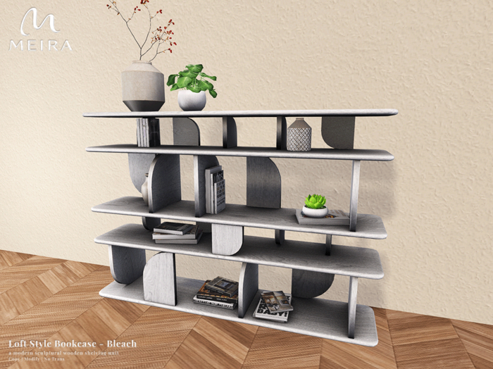 Meira Loft Style Bookcase - Bleach