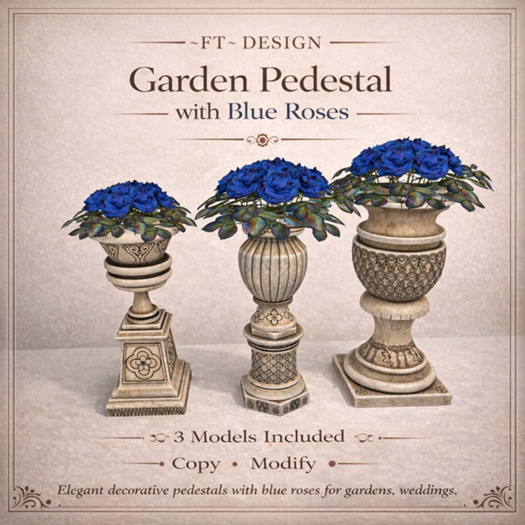 ~FT~ Garden Pedestal with blue roses 
