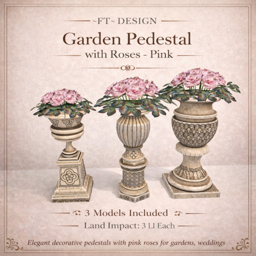 ~FT~ Garden Pedestal with pink roses