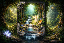 Enchanted Fairy Forest Portal – Magical Waterfall Fantasy Wall Decor