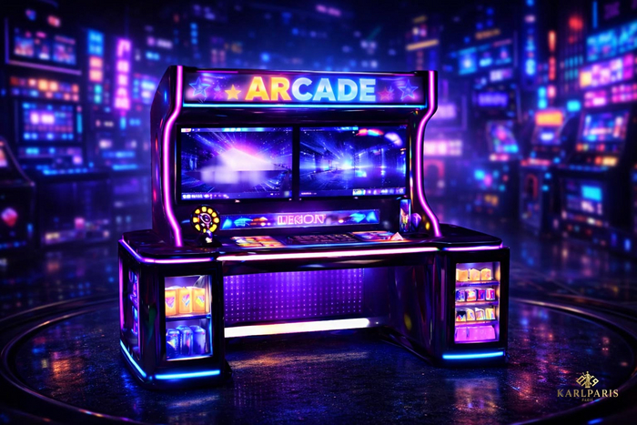 Neon Arcade Gaming Cabinet – Retro Futuristic Game Machine