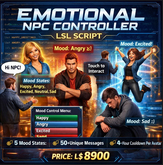 Emotional NPC Controller LSL Script – Interactive Mood-Based NPC for Second Life