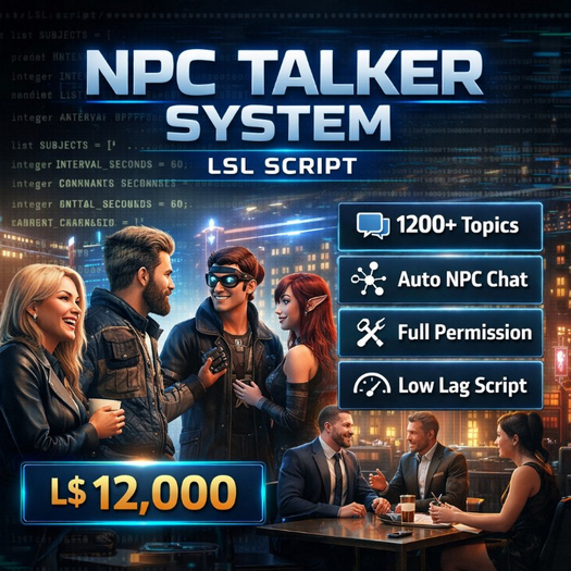 NPC Talker System LSL Script – Automatic NPC Conversations | 1200 Topics | Smart AI Chat NPC System | Full Permission 