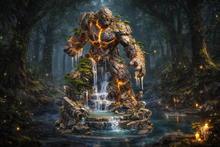 Lava Stone Golem Statue – Fantasy Elemental Guardian