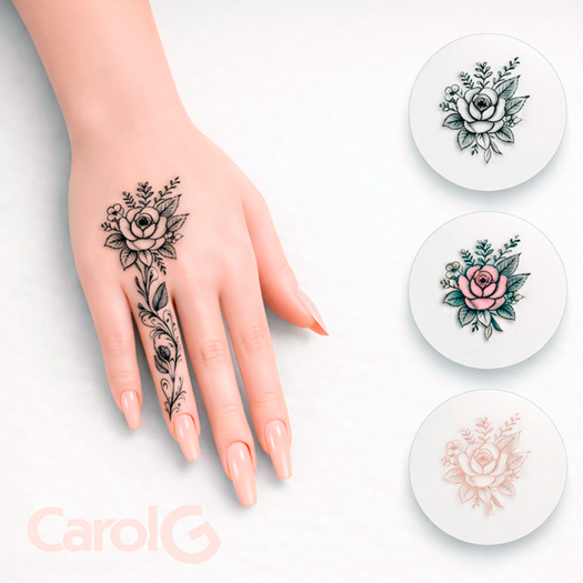 CAROLG - Rose Hand & Finger Tattoo
