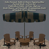 Yolie Parasol, Table & Chairs Tapestry Blue1
