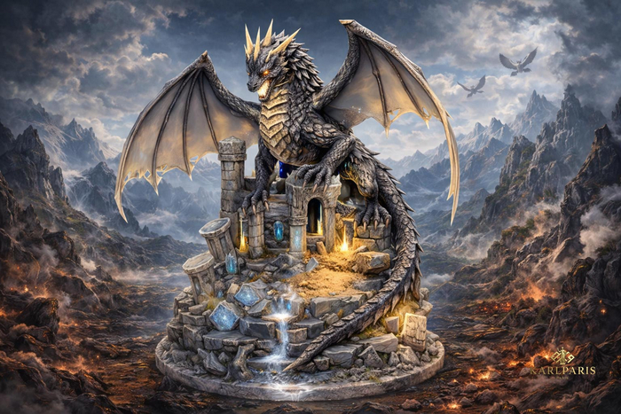 Ancient Dragon Ruins Statue – Fantasy Dragon Guardian