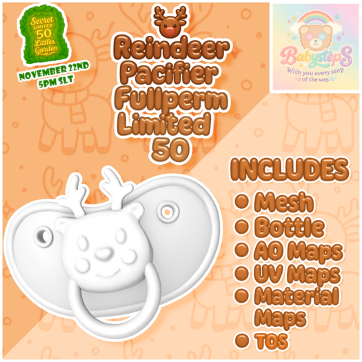 {Babysteps} Reindeer Pacifier- FULLPERM
