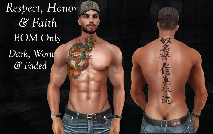 Etched Respect, Honor & Faith Tattoo