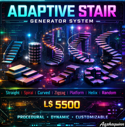 Adaptive Stair Generator System – Dynamic Procedural Stair Builder with Multiple Modes for Second Life (LSL Script)